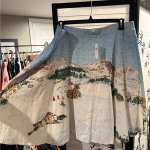 Corey Lynn Calter Scenic Print Midi Skirt - Blue and Cream NWT